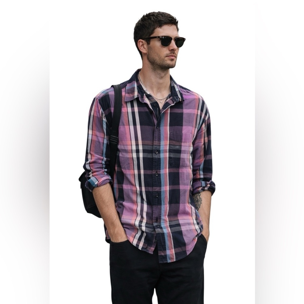 OBEY Long Sleeve  Button Down Shirt, Plaid, Office, Casual, Vibrant, Date M